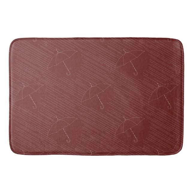 Umbrella Rain Faux Embroidery Stitches Red Bath Mat (Front)