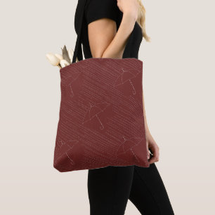Umbrella Rain Faux Embroidery Stitches Red Tote Bag