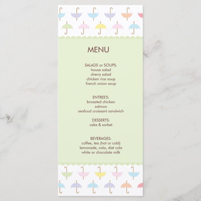 Umbrella Shower Menu (Front)