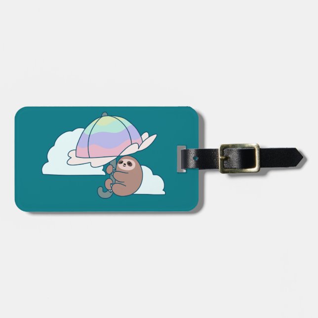 Umbrella Sloth Luggage Tag (Front Horizontal)