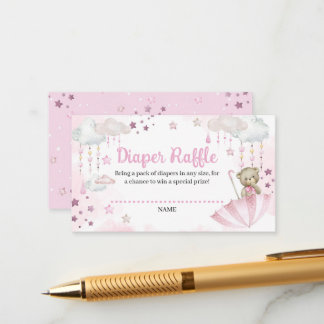 Umbrella Sprinkle Baby Teddy Bear Diaper Raffle Enclosure Card