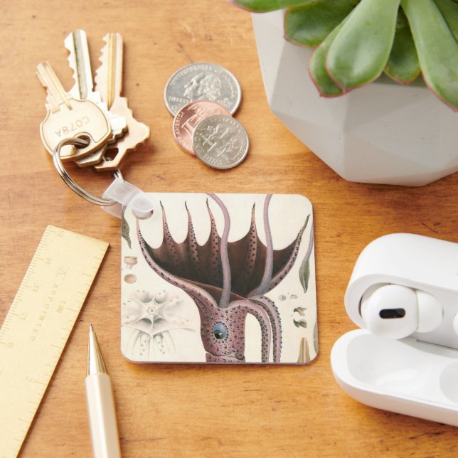 Umbrella Squid, Vintage Marine Life Animals Key Ring (Desk)