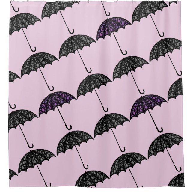 Umbrella Stylistic Grey Pink Shower Curtain (Front)