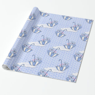 Umbrella Teddy Blue Wrapping Paper