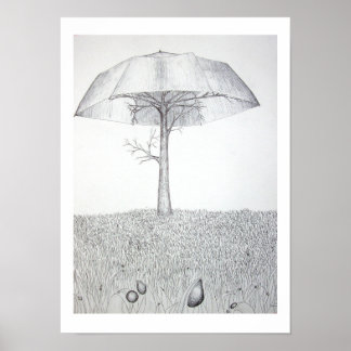 Umbrella Tree B&W Poster