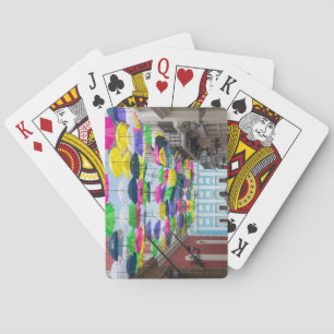 Umbrellas Above San Juan Streets and Mansion Playing Cards