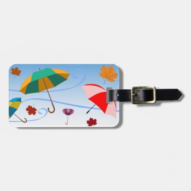 UMBRELLAS AND LEAVES PATTERN LUGGAGE TAG (Front Horizontal)