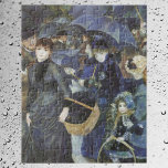 Umbrellas by Pierre Renoir, Vintage Impressionism Jigsaw Puzzle<br><div class="desc">Umbrellas (1883) by Pierre Renoir is a vintage impressionism fine art painting. A woman is holding a picnic basket and a young girl is holding a hula hoop and a stick so she can play a game of hoop rolling or trundling. A rainy day street scene with a crowd of...</div>