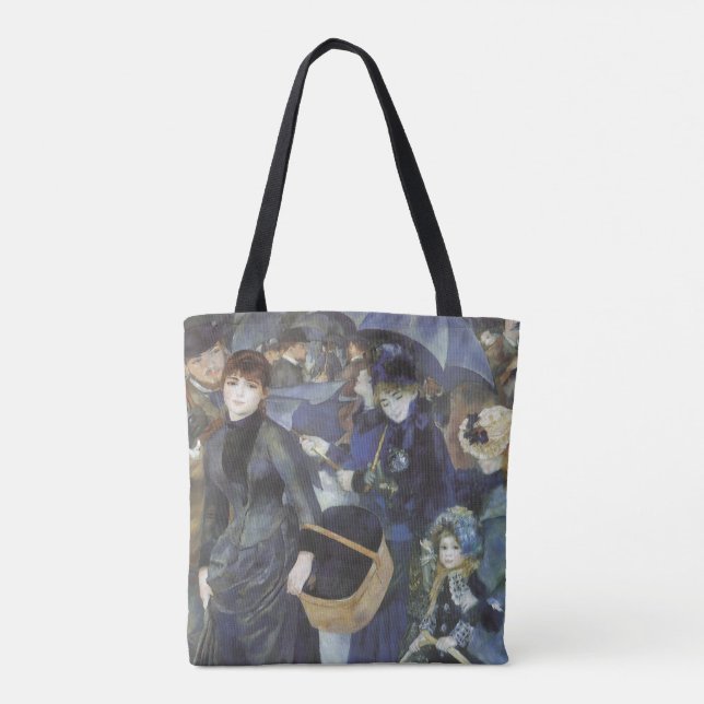 Umbrellas by Pierre Renoir, Vintage Impressionism Tote Bag (Back)