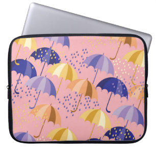 Umbrellas, drops, colorful seamless motif. laptop sleeve