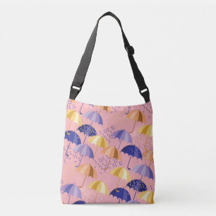 Umbrellas, drops, colourful seamless motif. crossbody bag