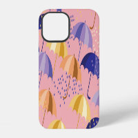 Umbrellas, drops, colourful seamless motif.