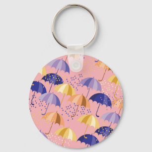 Umbrellas, drops, colourful seamless motif. key ring