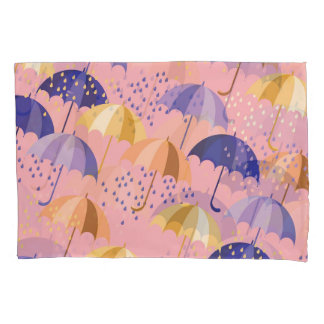 Umbrellas, drops, colourful seamless motif. pillowcase