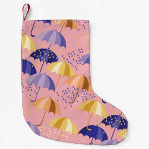 Umbrellas, drops, colourful seamless motif. small christmas stocking