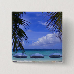 umbrellas on beach, St. Maarten, Caribbean 15 Cm Square Badge