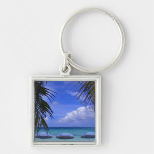 umbrellas on beach, St. Maarten, Caribbean Key Ring