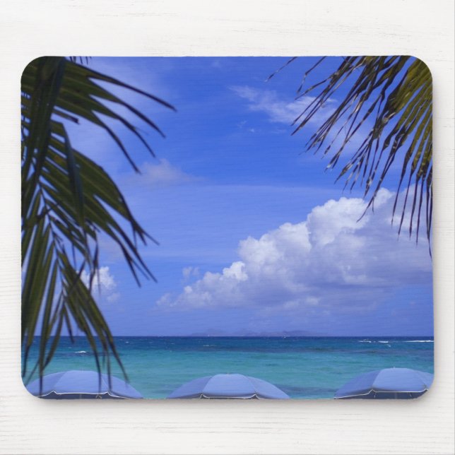 umbrellas on beach, St. Maarten, Caribbean Mouse Pad (Front)
