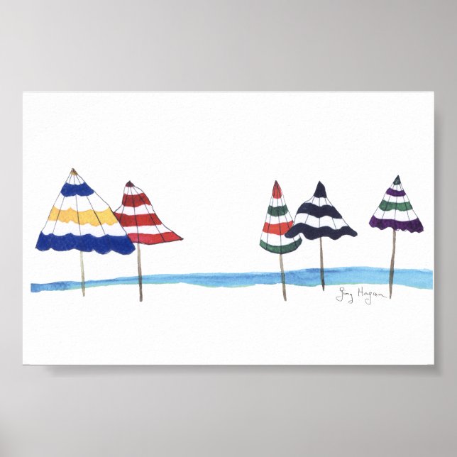 Umbrellas on the Beach Posters & Prints (Front)
