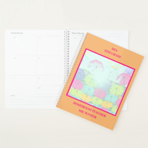 Umbrellas Orange Colourful School Classroom  Planner