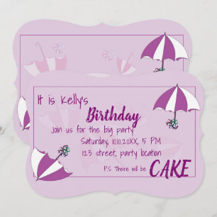 Umbrellas Purple Birthday Invitation