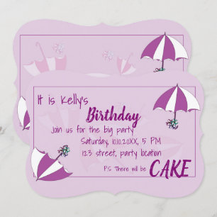 Umbrellas Purple Birthday Invitation
