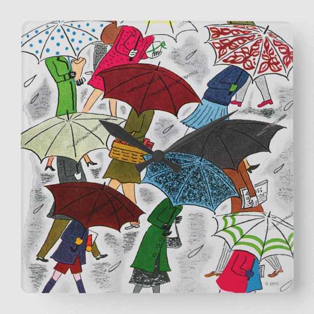 Umbrellas Square Wall Clock (Front)