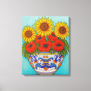 Umbria Bouquet Poppy Sunflower Canvas Print
