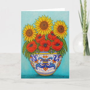 Umbria Bouquet Poppy Sunflower Greeting Card