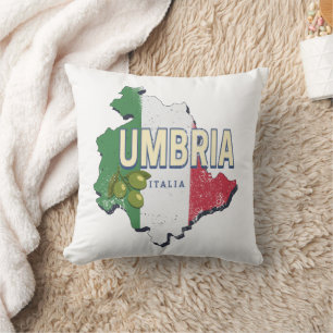 Umbria Italy Retro Region Map Vintage Souvenir Cushion