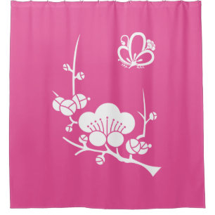 Ume branch and Butterfly-shaped ume blossom Shower Curtain