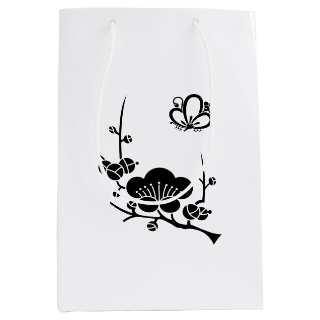 Ume branch & shadowed butterfly-shaped ume blossom medium gift bag (Front)