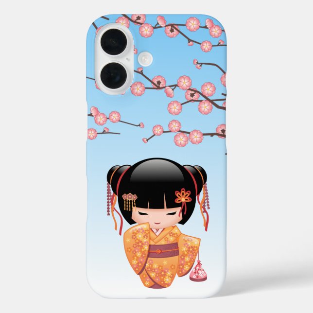 Ume Kokeshi Doll Japanese Geisha Girl Blue Case-Mate iPhone Case (Back)