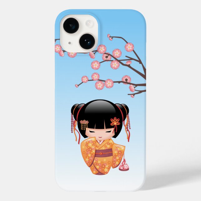 Ume Kokeshi Doll - Japanese Geisha Girl Blue Case-Mate iPhone Case (Back)