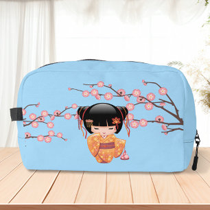Ume Kokeshi Doll - Japanese Geisha Girl Blue Dopp Kit