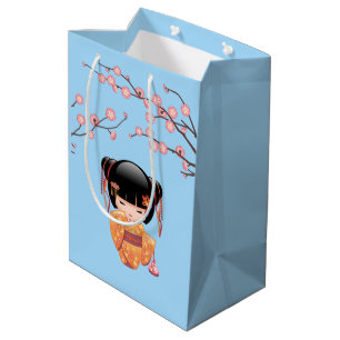 Ume Kokeshi Doll Japanese Geisha Girl Blue Medium Gift Bag