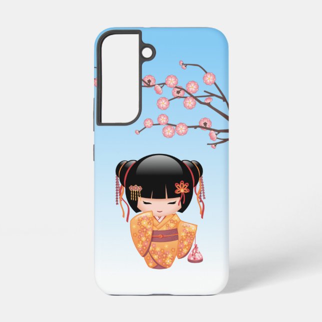 Ume Kokeshi Doll - Japanese Geisha Girl Blue Samsung Galaxy S22 Case (Back)