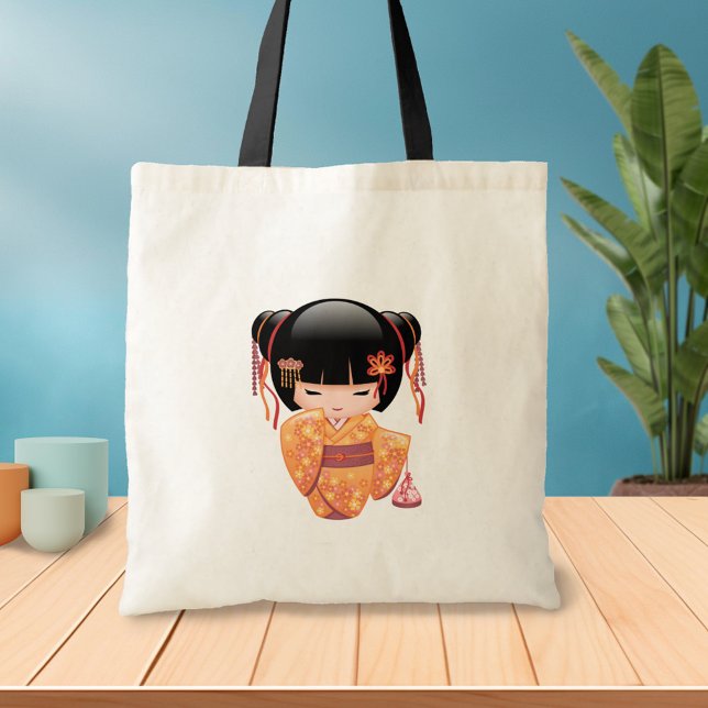 Ume Kokeshi Doll - Japanese Peach Geisha Girl 2 Tote Bag (Creator Uploaded)