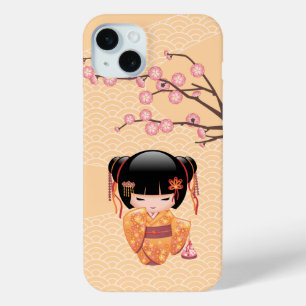 Ume Kokeshi Doll - Japanese Peach Geisha Girl iPhone 15 Mini Case
