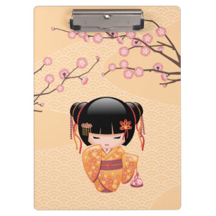 Ume Kokeshi Doll - Japanese Peach Geisha Girl Clipboard