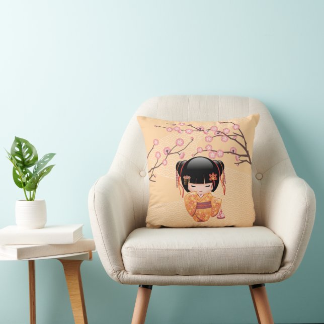 Ume Kokeshi Doll - Japanese Peach Geisha Girl Cushion (Chair)
