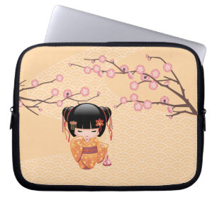 Ume Kokeshi Doll - Japanese Peach Geisha Girl Laptop Sleeve