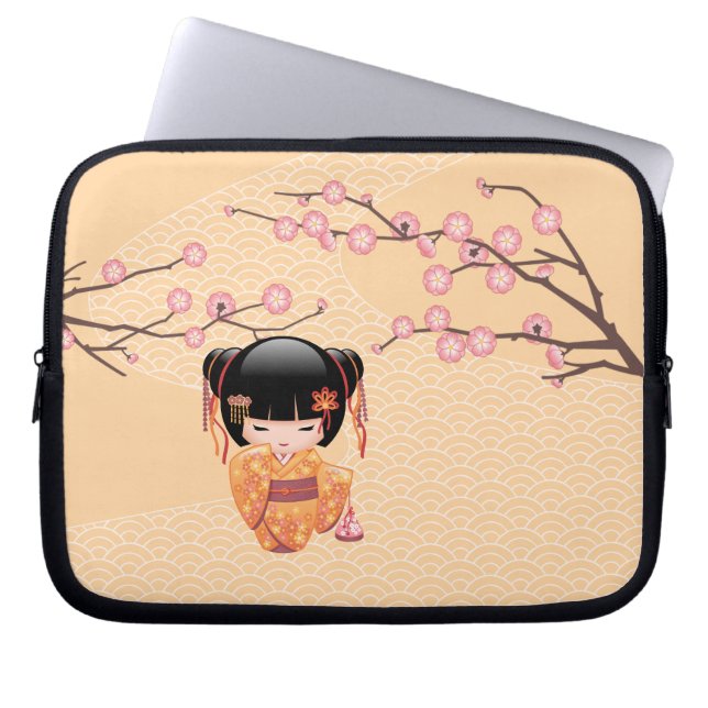 Ume Kokeshi Doll - Japanese Peach Geisha Girl Laptop Sleeve (Front)