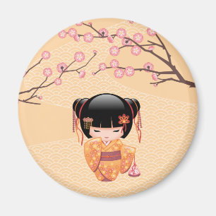 Ume Kokeshi Doll - Japanese Peach Geisha Girl Magnet