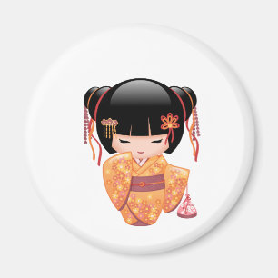 Ume Kokeshi Doll - Japanese Peach Geisha Girl Magnet