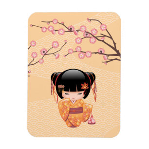 Ume Kokeshi Doll - Japanese Peach Geisha Girl Magnet