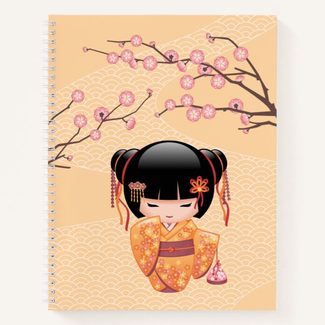 Ume Kokeshi Doll - Japanese Peach Geisha Girl Notebook (Front)
