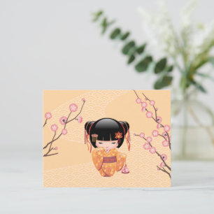 Ume Kokeshi Doll - Japanese Peach Geisha Girl Postcard