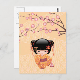 Ume Kokeshi Doll - Japanese Peach Geisha Girl Postcard