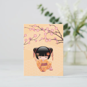 Ume Kokeshi Doll - Japanese Peach Geisha Girl Postcard